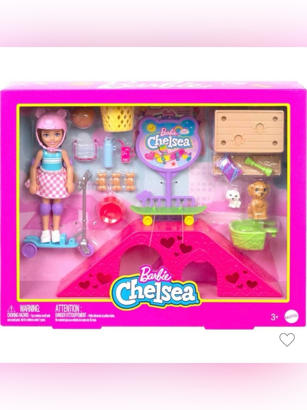 Barbie Chelsea Doll and Accessories Skatepark Playset with 2 Puppies and 15+ pc